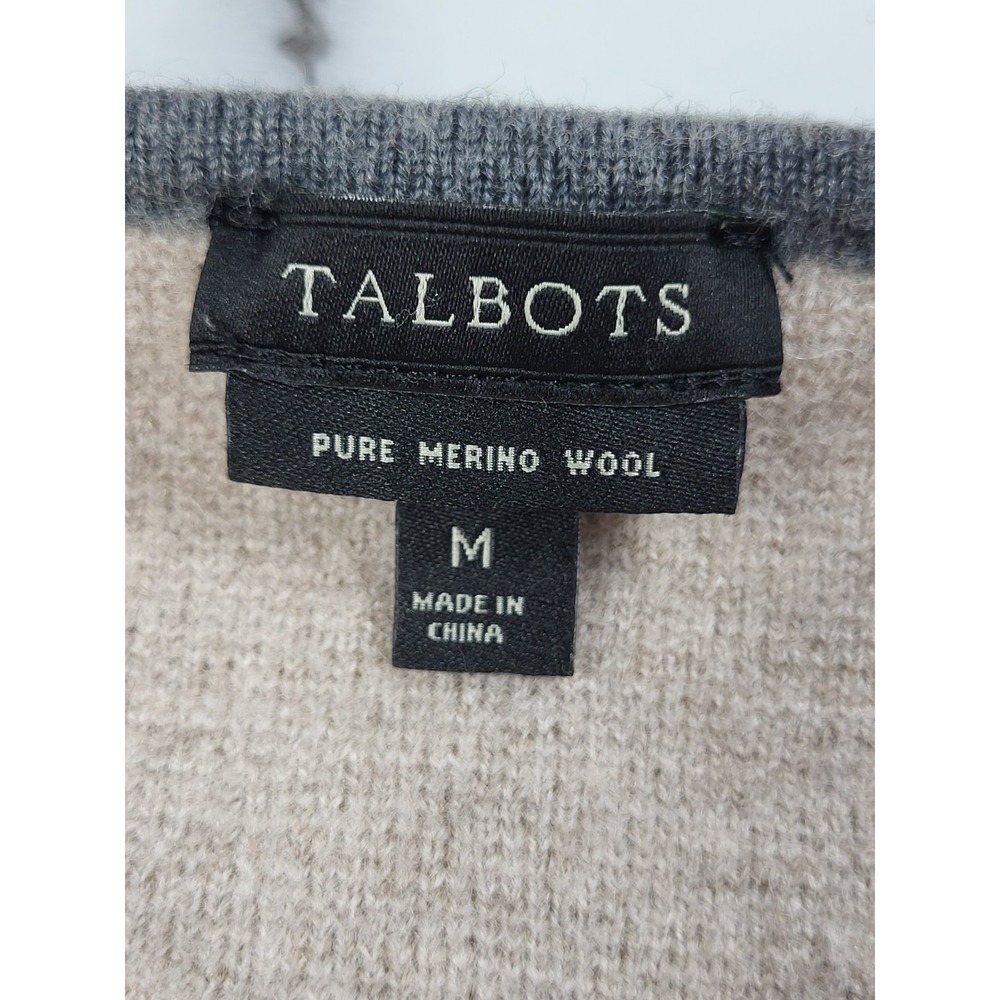 Talbots Heavy Wool Cream/Gray Color Blocked Open Cardigan Duster Size Medium - Picture 3 of 7